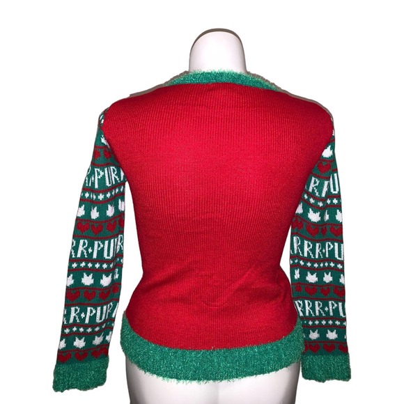 It’s Our Time Christmas Graphic Design Cat Embroidery Pattern Sweater, Size XL - Picture 6 of 11